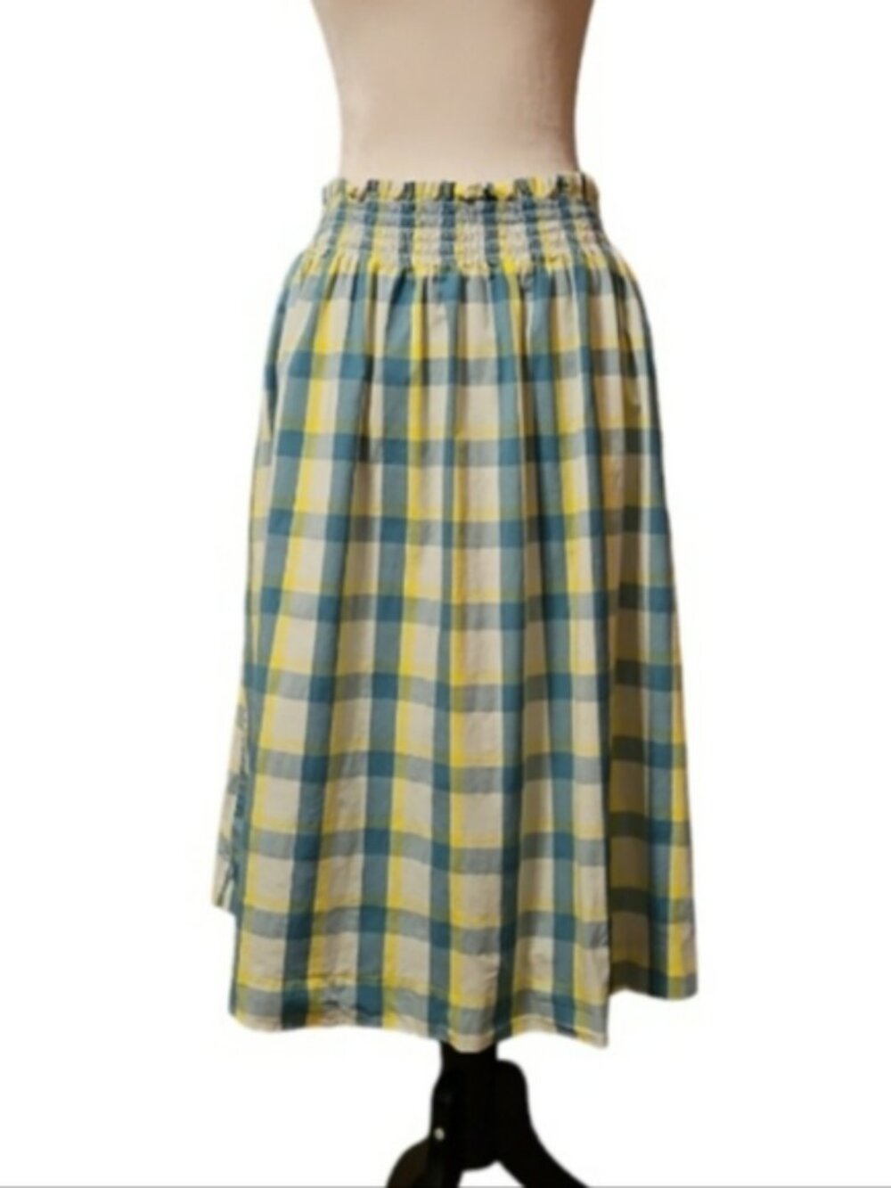 a.n.a. Cotton Poplin Smocked Waist Midi Skirt w/ pockets in Catskill Plaid XXL